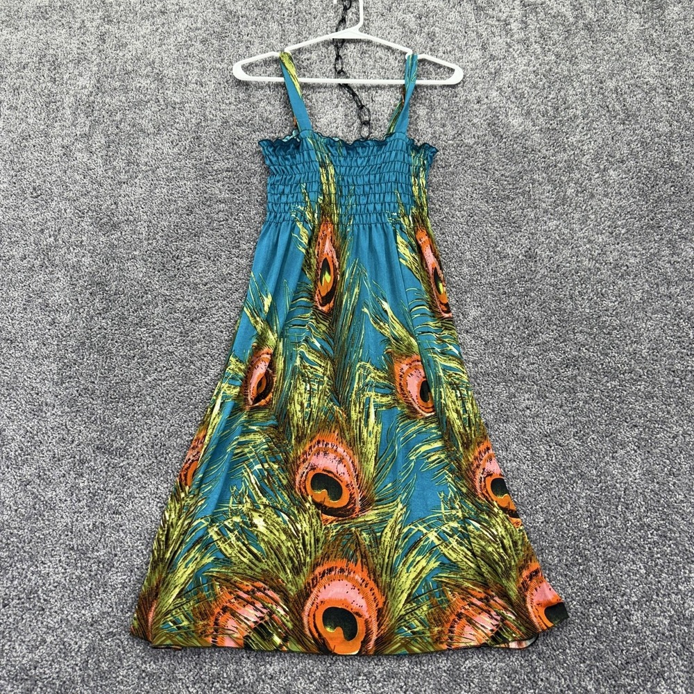 Ace Fashion Sundress Womens XL Multicolor Peacock Smocked Square Neck Boho